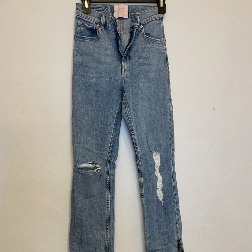 Revice Denim vintage inspired denim jeans bottom snap zipper detail